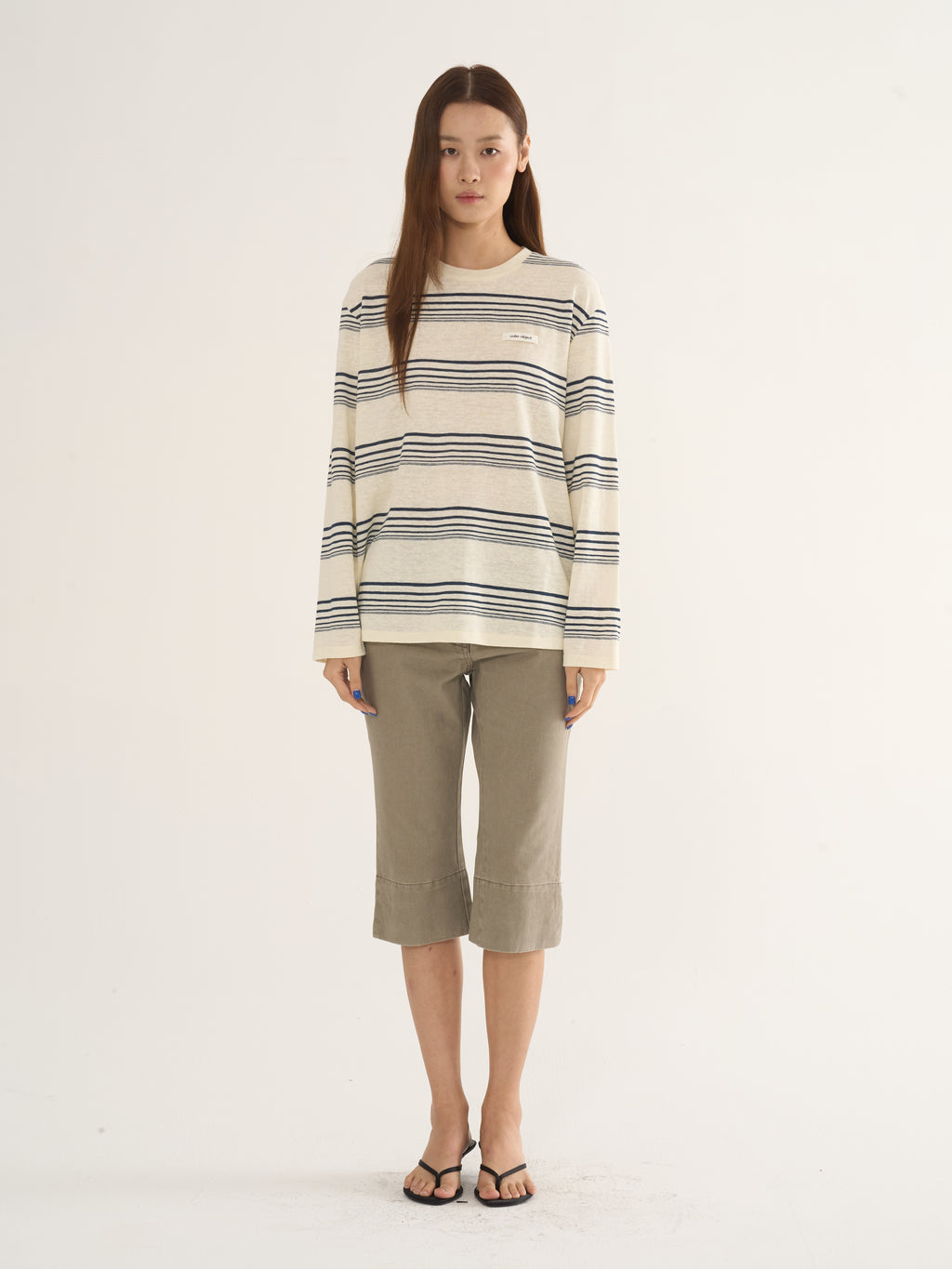 Retro Striped Long-Sleeve Tee — Cream & Navy