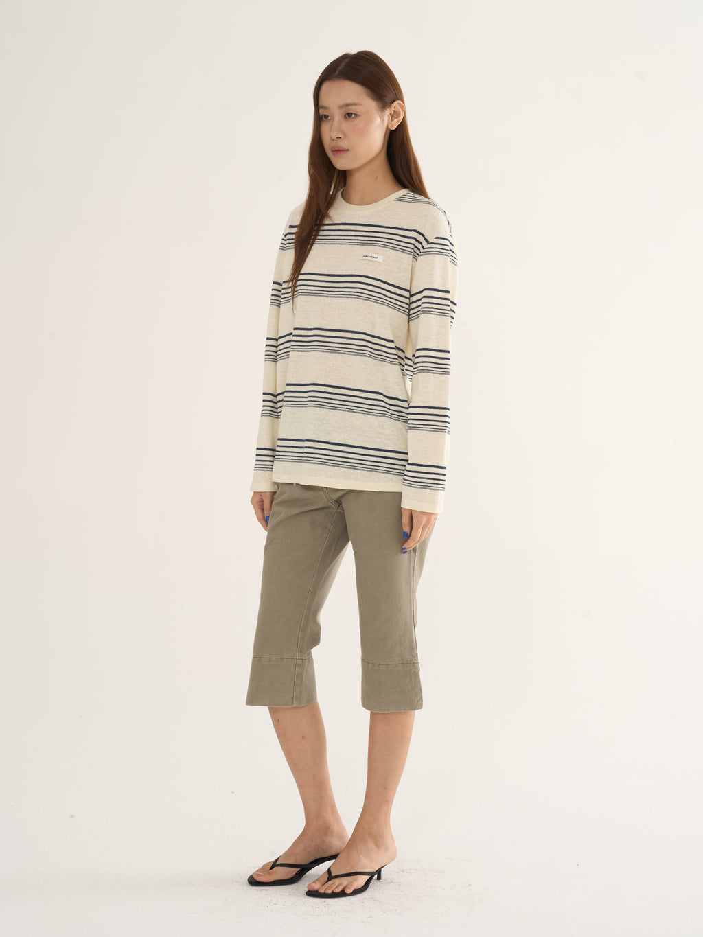 Retro Striped Long-Sleeve Tee — Cream & Navy