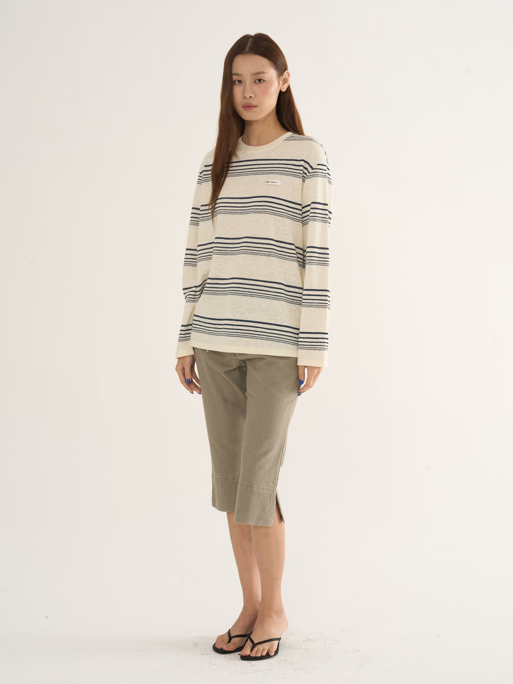 Retro Striped Long-Sleeve Tee — Cream & Navy