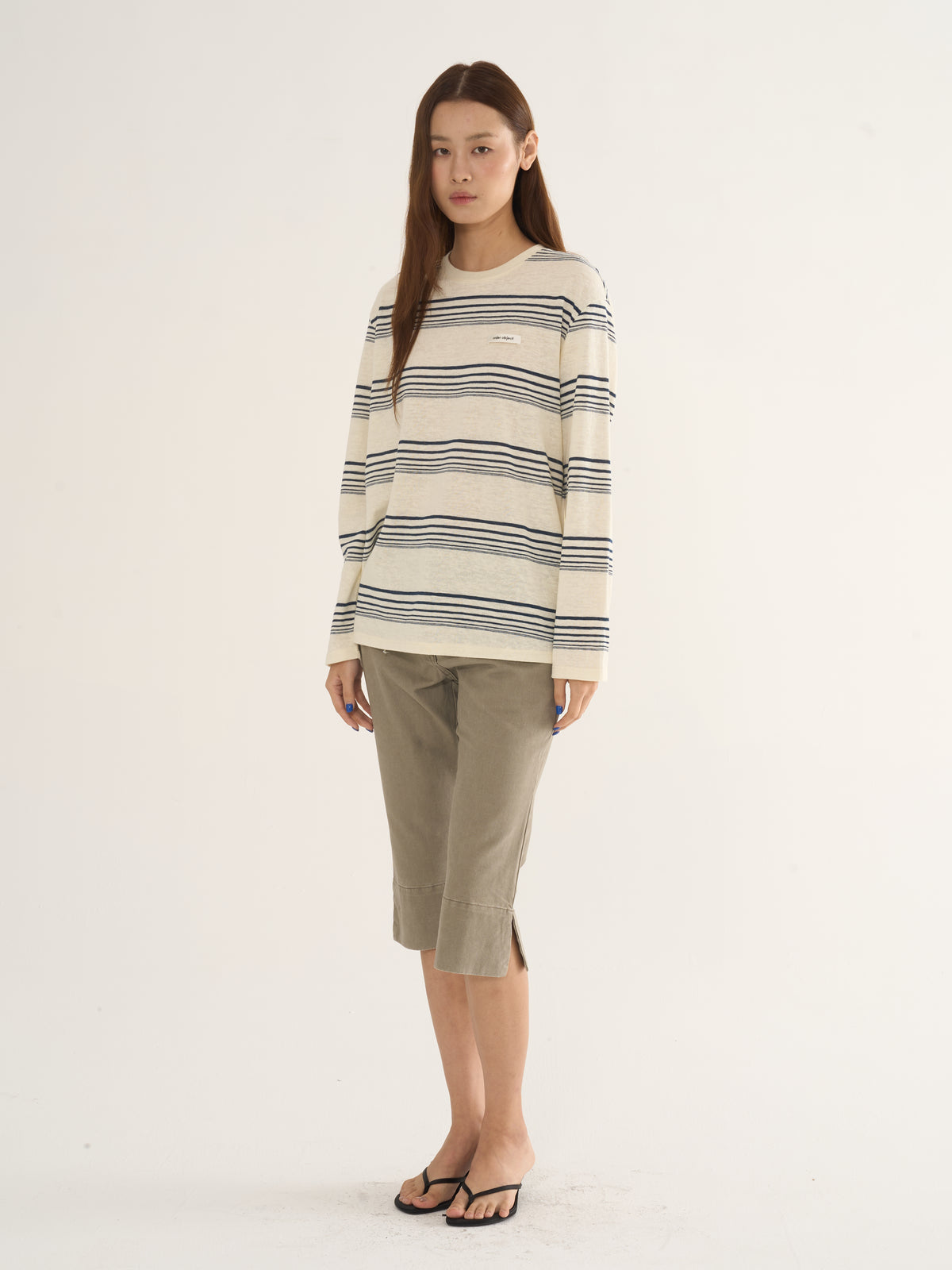 Retro Striped Long-Sleeve Tee — Cream & Navy