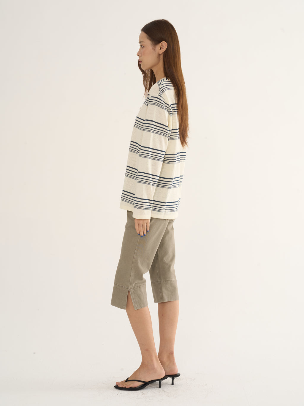 Retro Striped Long-Sleeve Tee — Cream & Navy