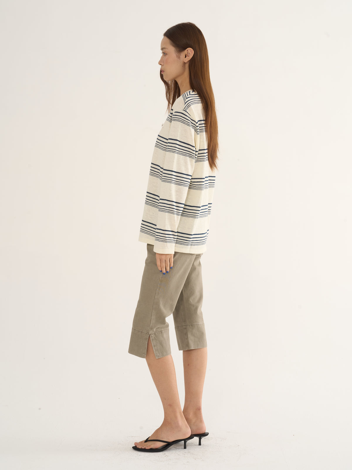Retro Striped Long-Sleeve Tee — Cream & Navy