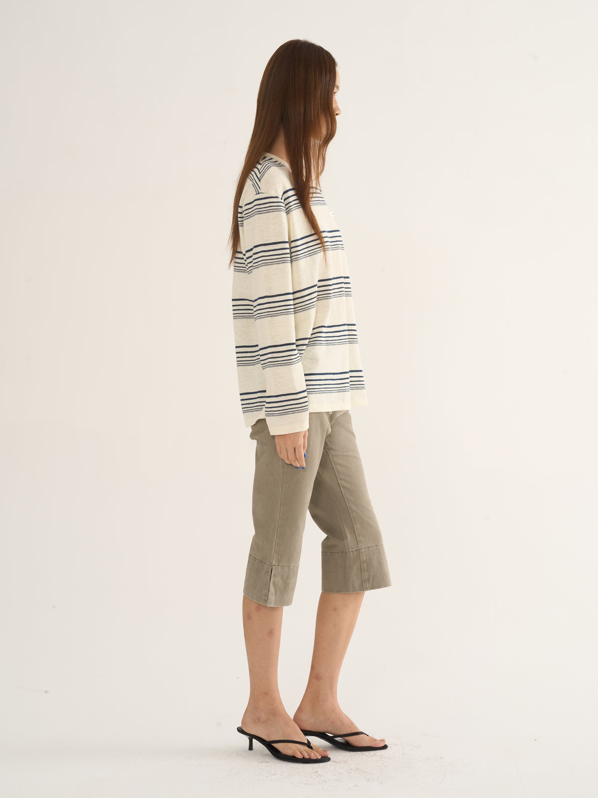 Retro Striped Long-Sleeve Tee — Cream & Navy