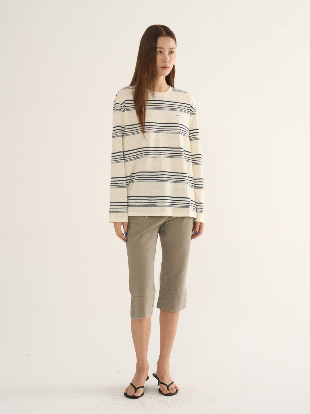 Retro Striped Long-Sleeve Tee — Cream & Navy