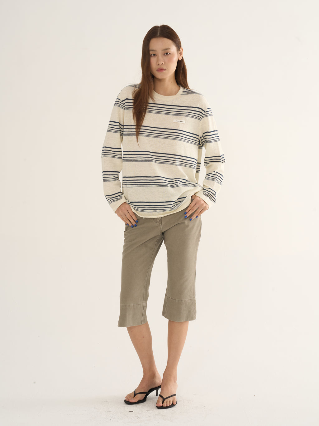 Retro Striped Long-Sleeve Tee — Cream & Navy