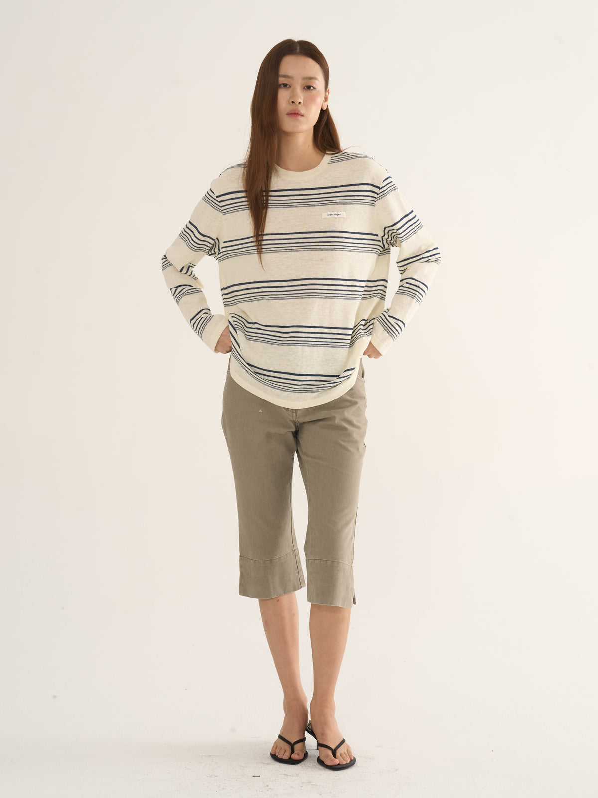 Retro Striped Long-Sleeve Tee — Cream & Navy