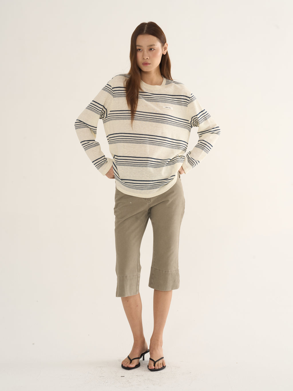 Retro Striped Long-Sleeve Tee — Cream & Navy