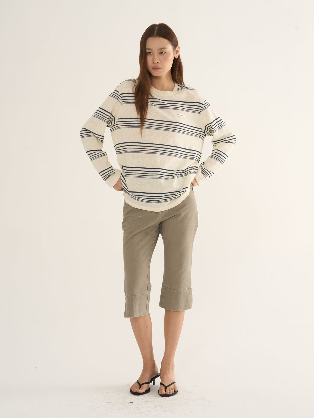 Retro Striped Long-Sleeve Tee — Cream & Navy
