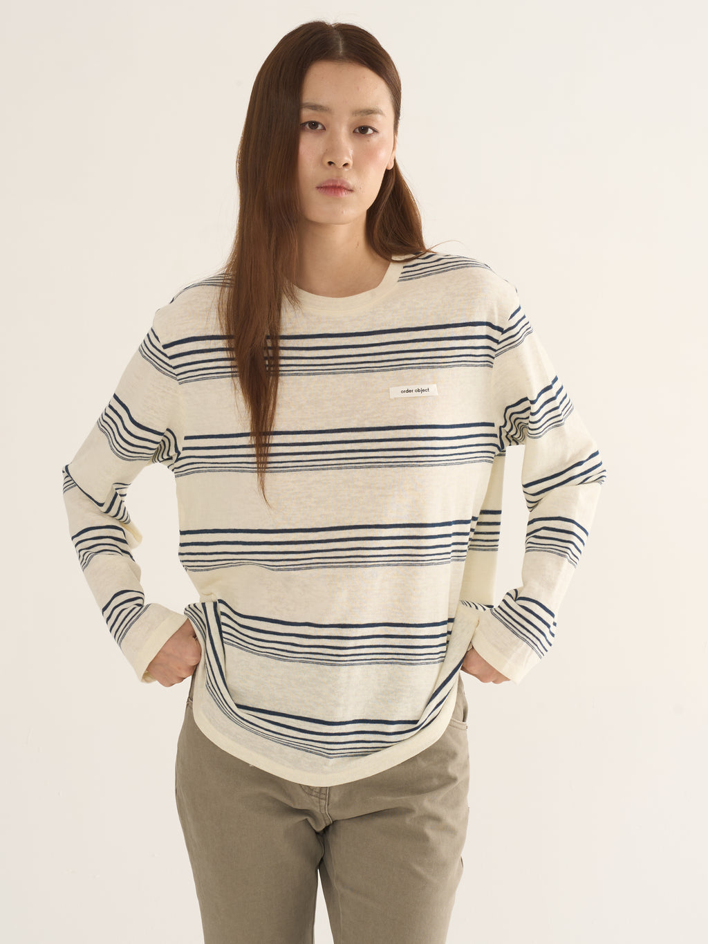 Retro Striped Long-Sleeve Tee — Cream & Navy