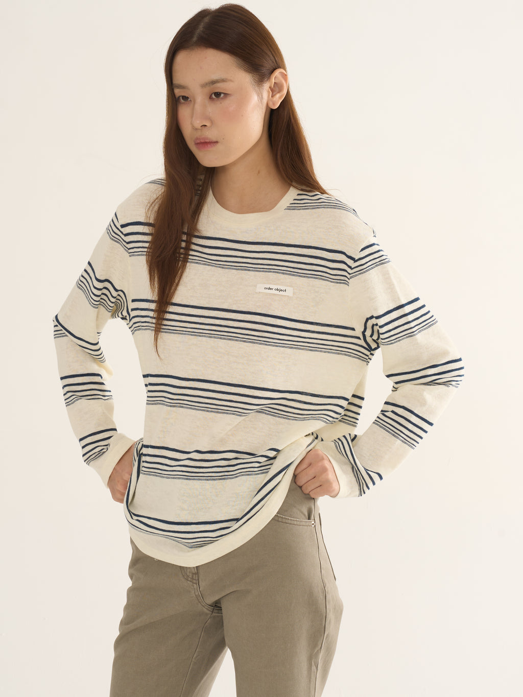 Retro Striped Long-Sleeve Tee — Cream & Navy