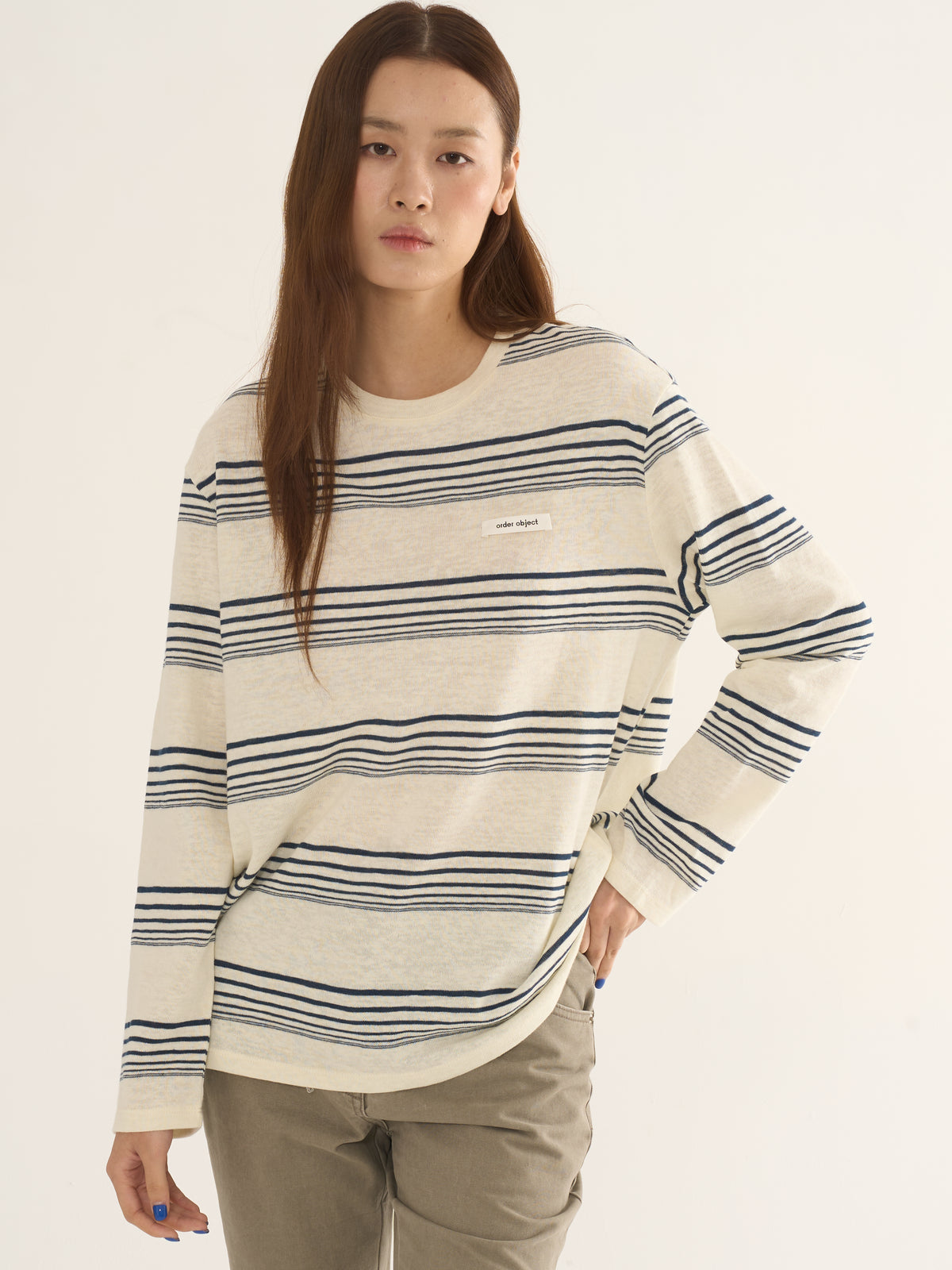 Retro Striped Long-Sleeve Tee — Cream & Navy