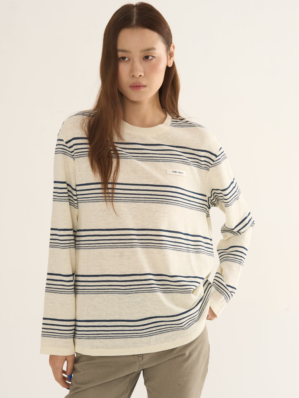 Retro Striped Long-Sleeve Tee — Cream & Navy