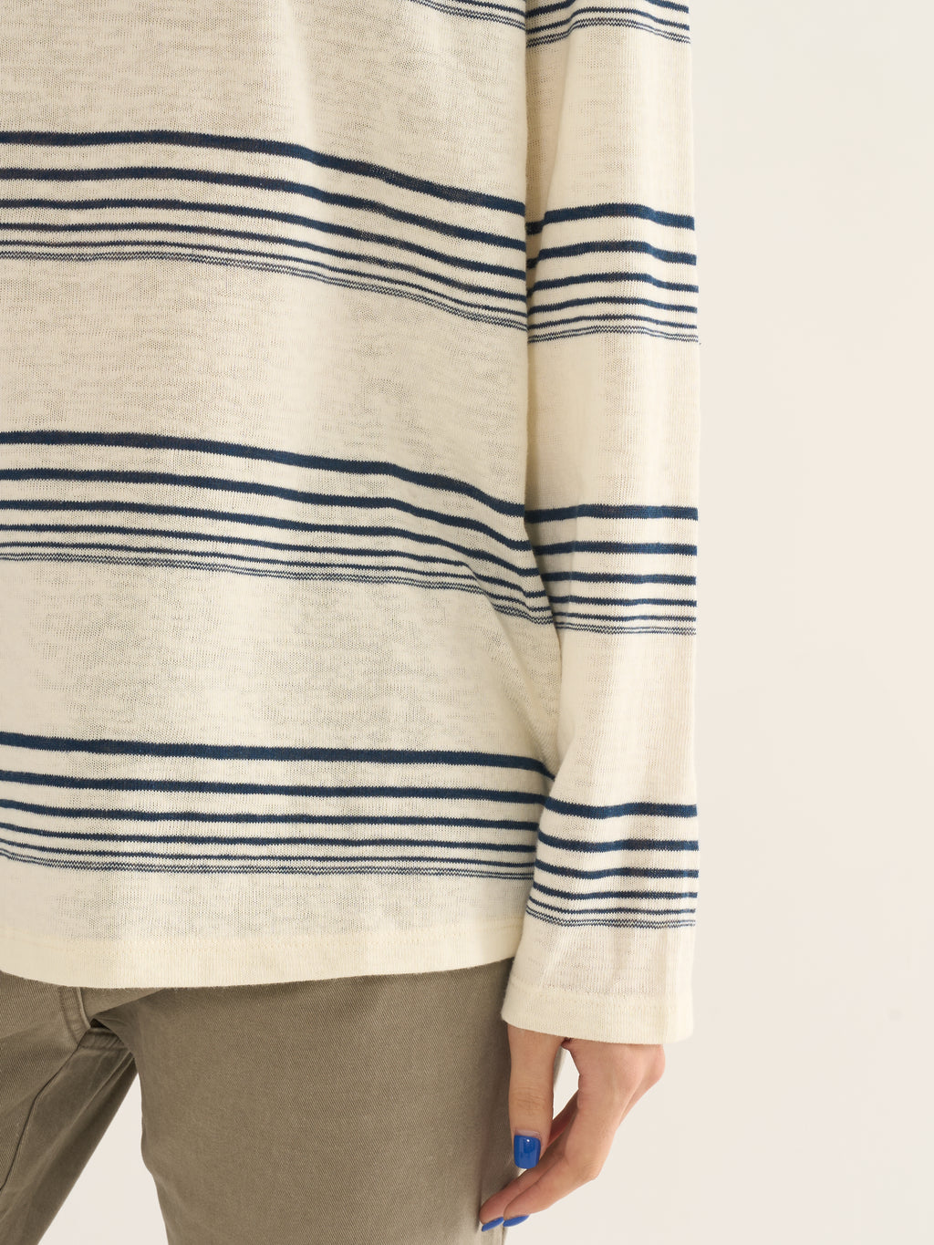 Retro Striped Long-Sleeve Tee — Cream & Navy