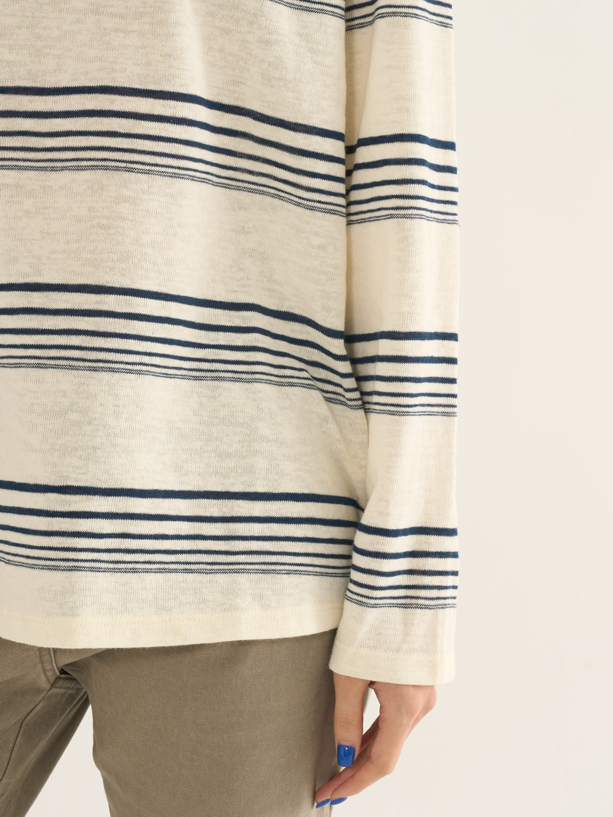 Retro Striped Long-Sleeve Tee — Cream & Navy
