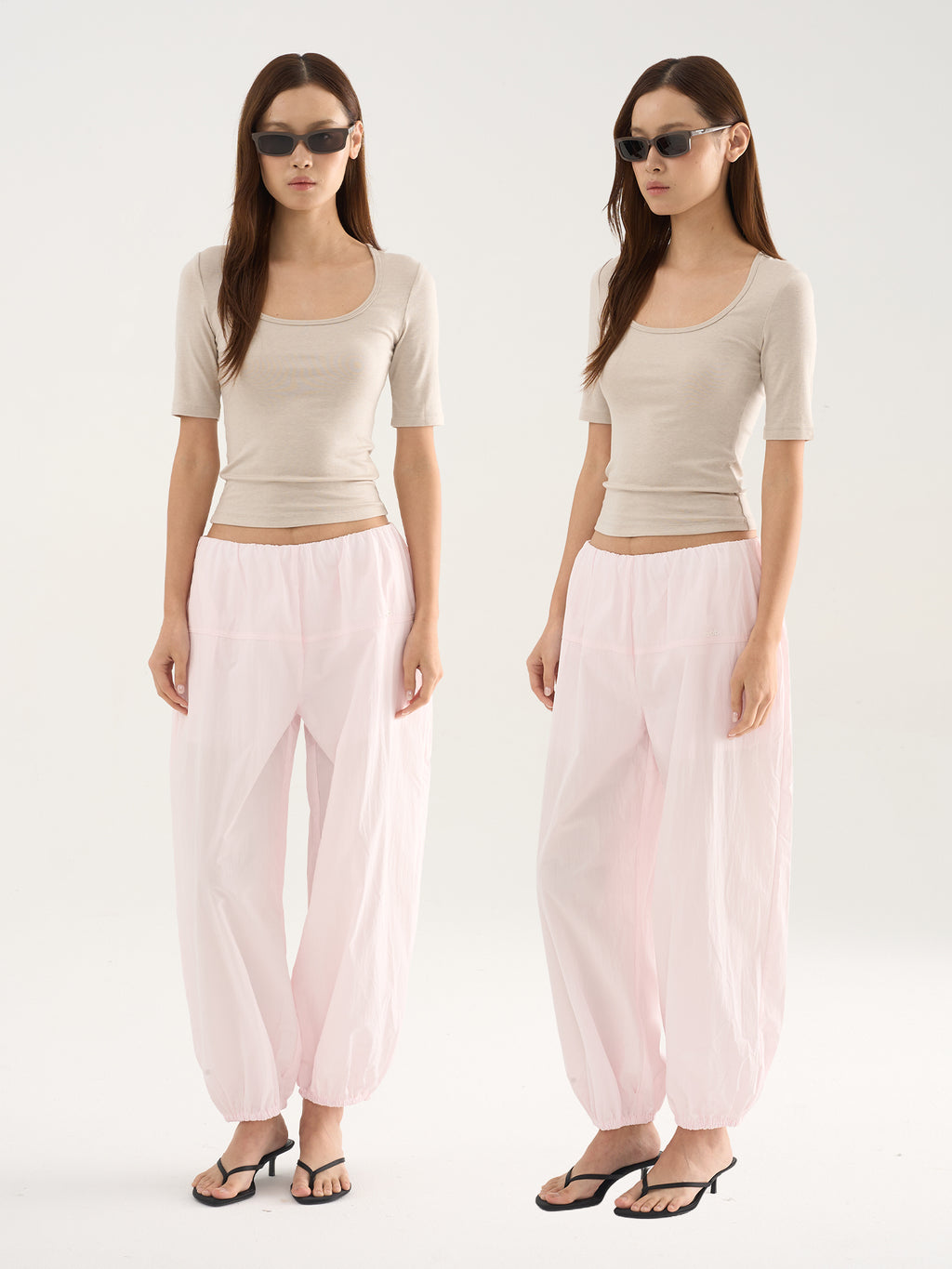 Three-Color Square-Neck Tencel-Wool Mid-Sleeve Tee