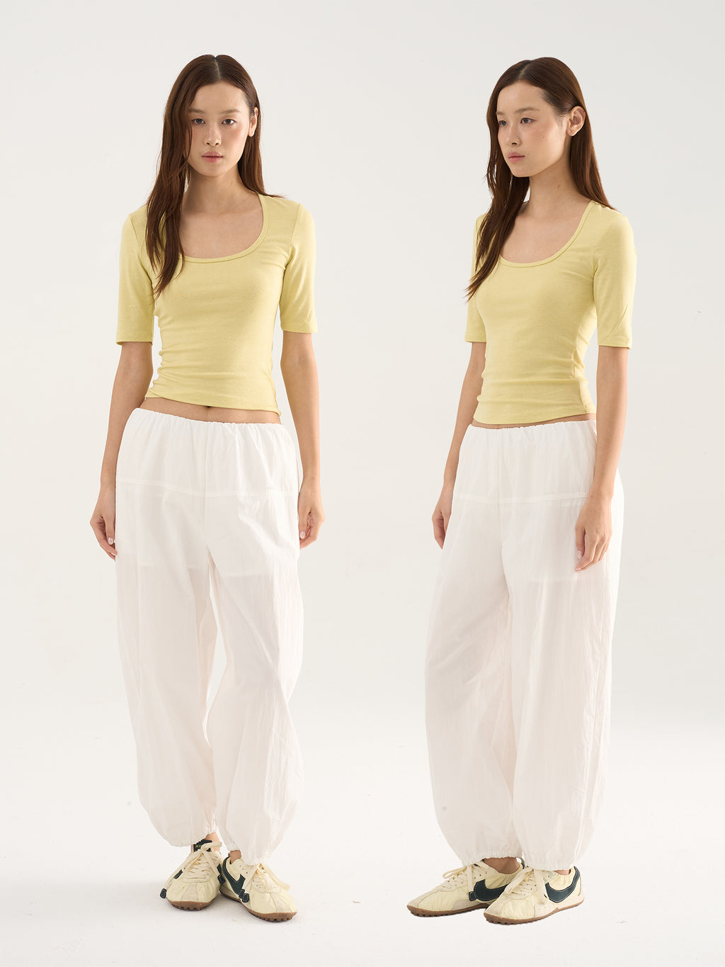 Three-Color Square-Neck Tencel-Wool Mid-Sleeve Tee