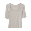 Three-Color Square-Neck Tencel-Wool Mid-Sleeve Tee
