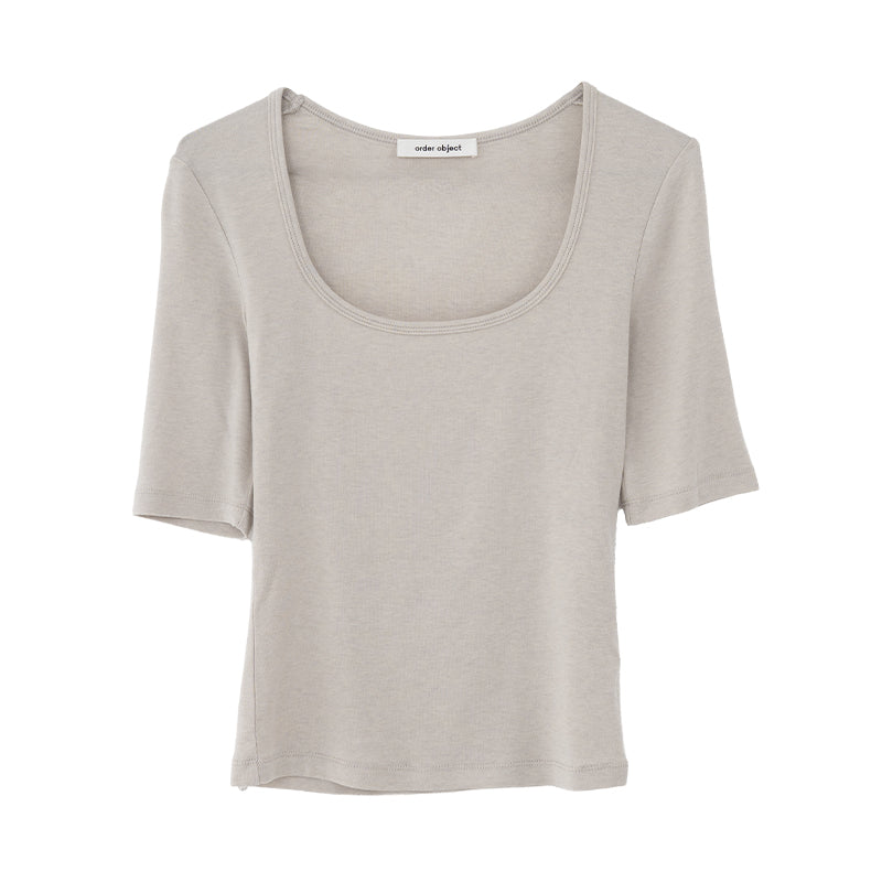 Three-Color Square-Neck Tencel-Wool Mid-Sleeve Tee