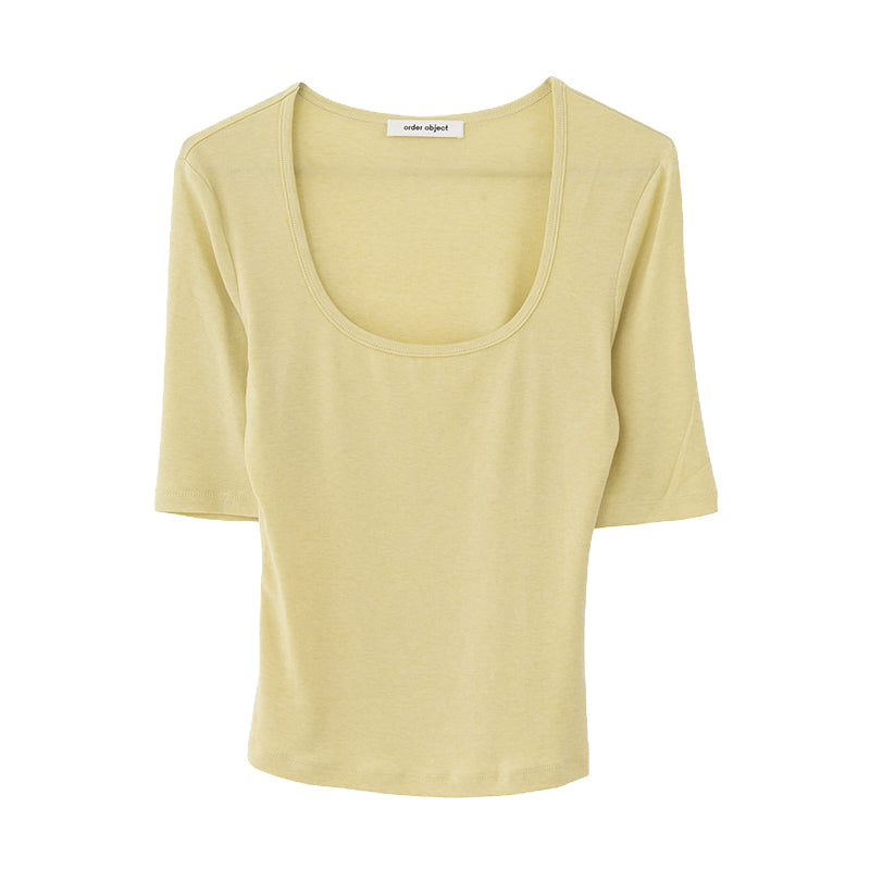 Three-Color Square-Neck Tencel-Wool Mid-Sleeve Tee